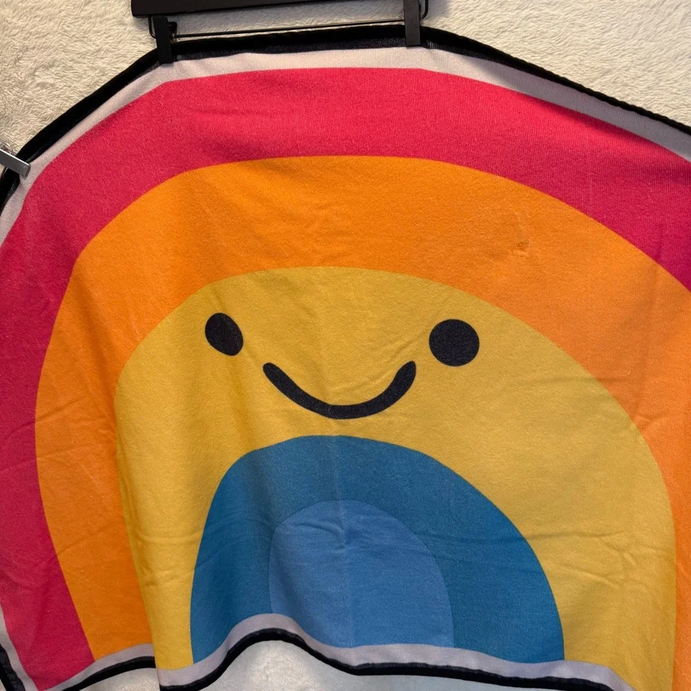 Rainbow Smiley Face Oversized Beach Towel  Retro Colorful Dopamine Pool Towel